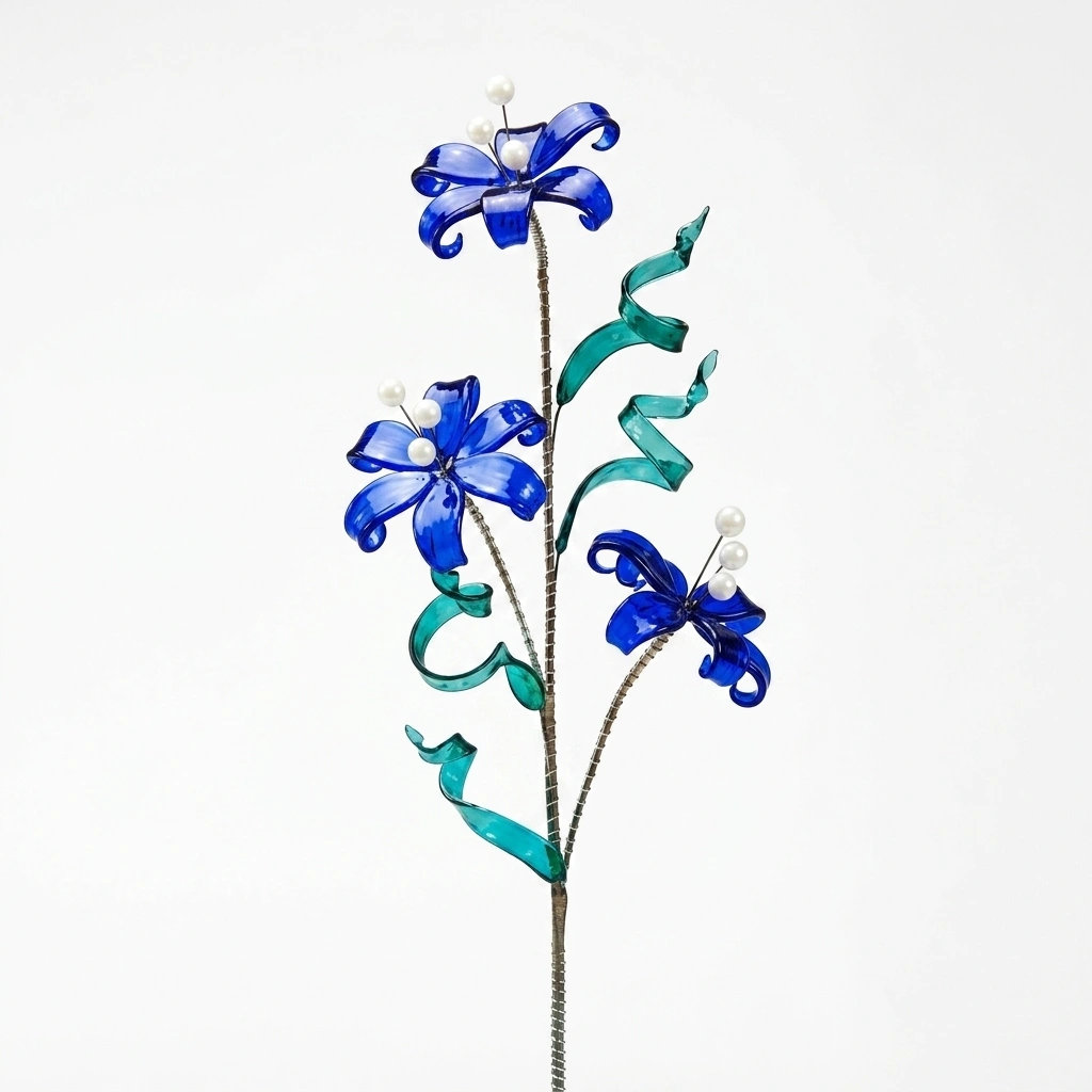 "Blue Lily with Spirals" Glass Flower