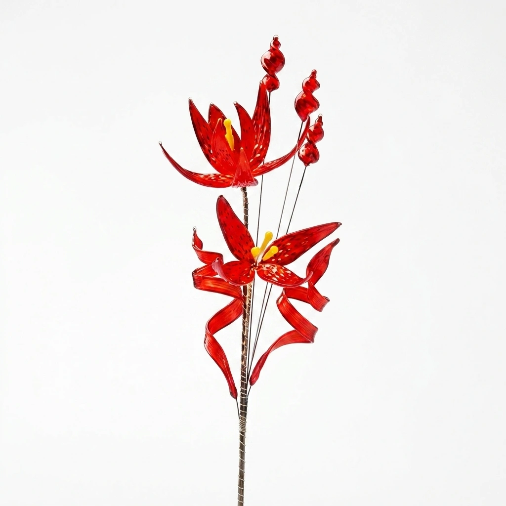 Flor de cristal «Lirio de fuego» con perlas