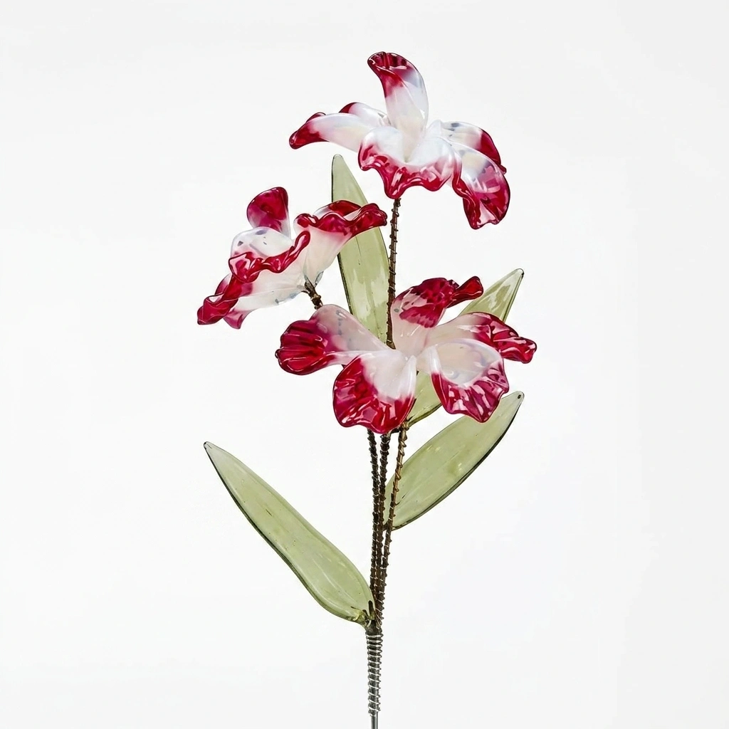 Flor de cristal «Orquídea» con borde carmín