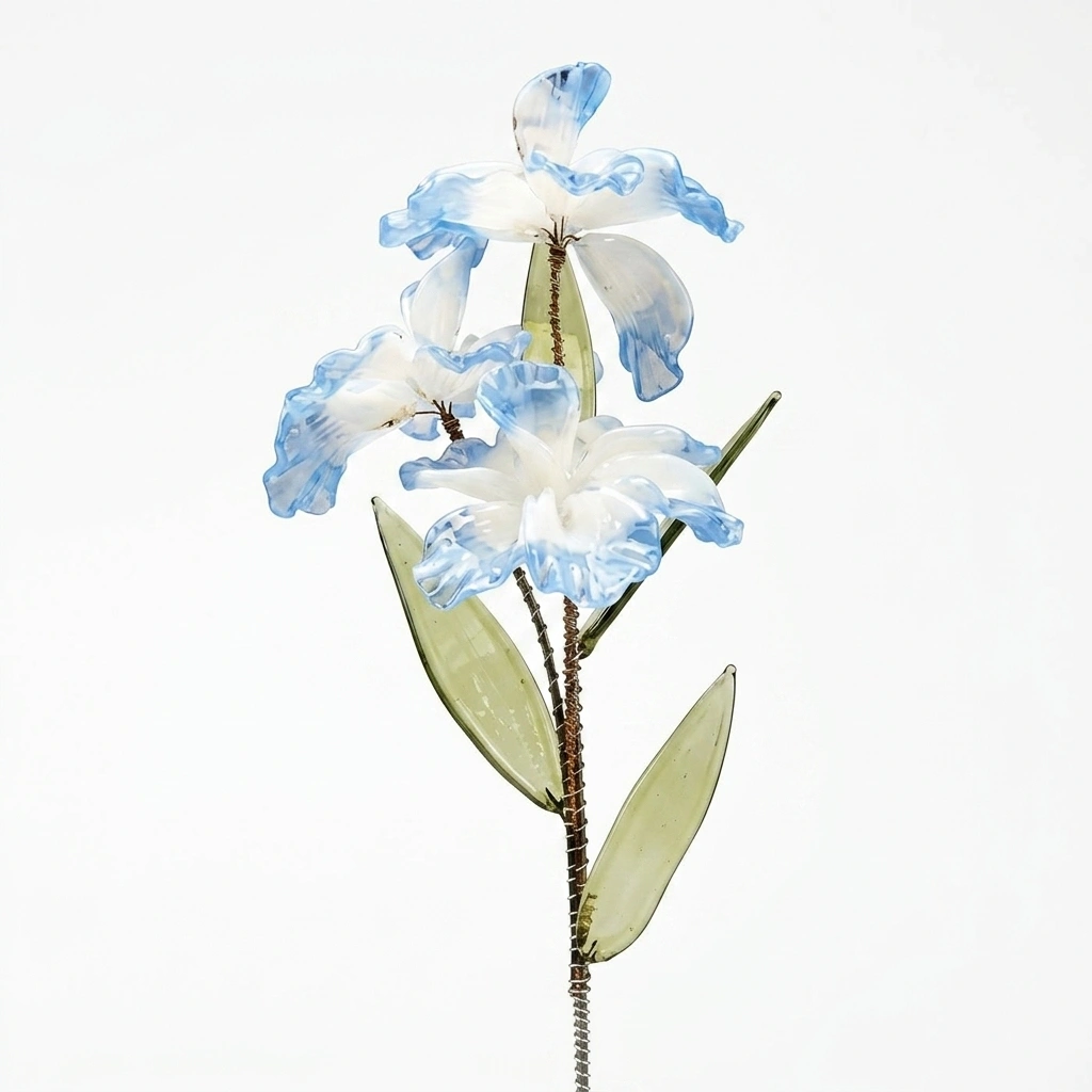 Flor de cristal «Orquídea con borde azul celeste»